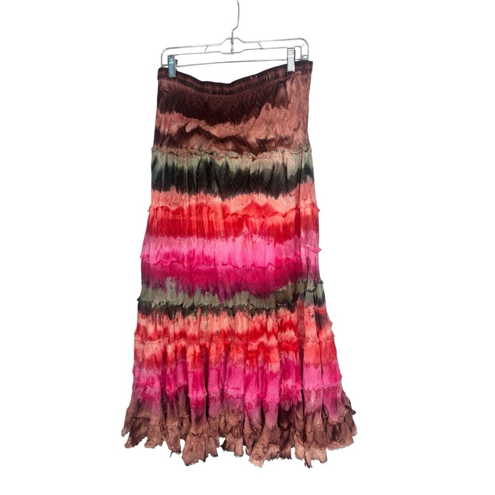 Vintage Tiered Maxi Skirt Size L 100% Cotton Gauzy Layered Festival Boho Hippie